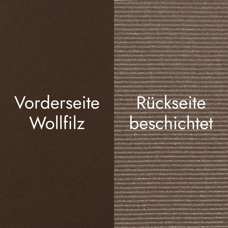 Detailaufnahme der Vorder- und Rückseite von braunem Sitzbankfilz