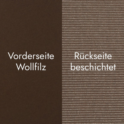 Detailaufnahme der Vorder- und Rückseite von braunem Sitzbankfilz